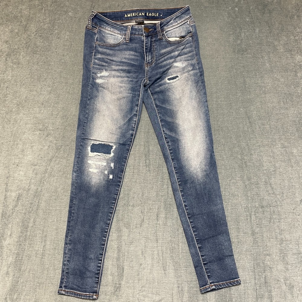American Eagle Outfitters Super Stretch Jeans Womens 28x26 Blue Denim Distressed